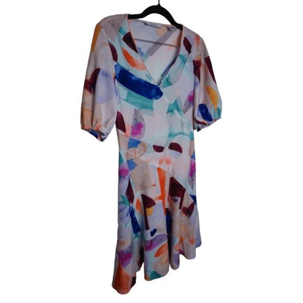 Robert Graham Women's Olivia Watercolor Sz 4 Colorful Puff Sleeve Dress